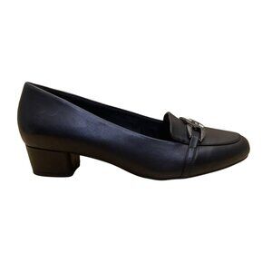 Easy Spirit Women’s Black Leather Esumandra Block Heel Loafers Size 7.5W